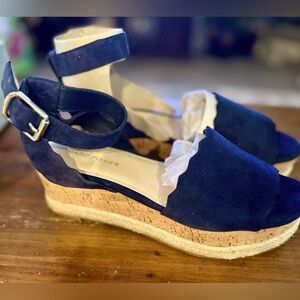 Marc Fisher Faitful Dark Blue Suede Platform Wedge Sandal